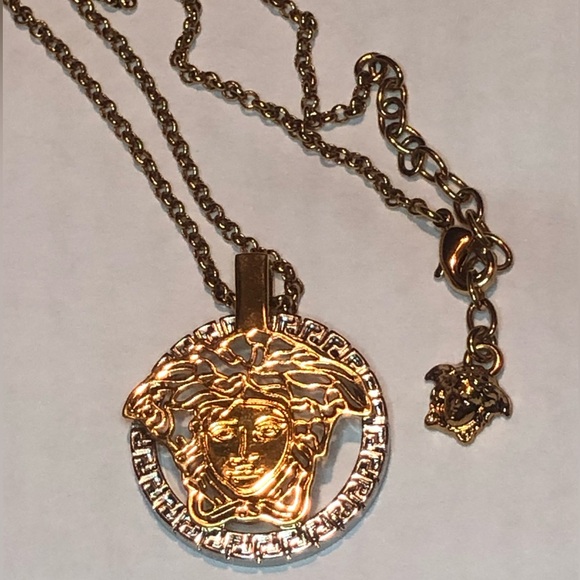 VERSACE Medusa Touch Two-Tone Logo Pendant Necklace - Picture 1 of 5